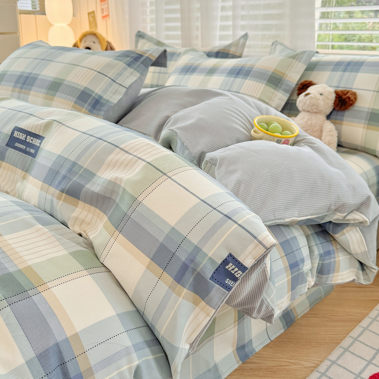 91家纺网 家纺一手货源 找家纺 尚帛 2026新款全棉品质喷气印花爆款四件套 多规格套件 单品系列-单被套 格兰德-蓝