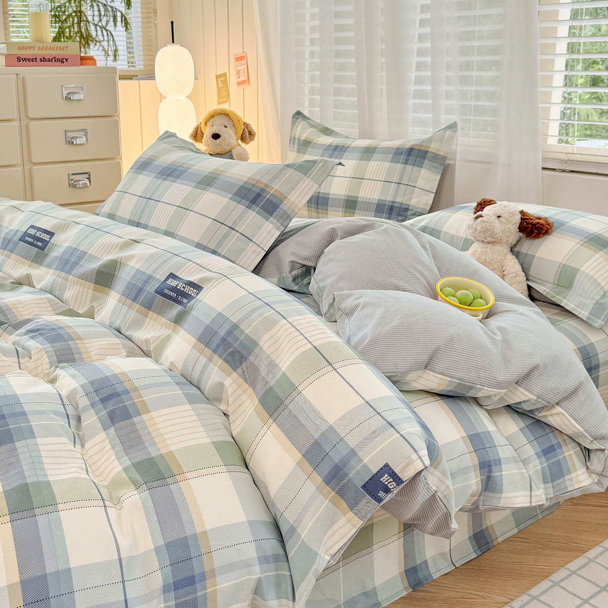 91家纺网 家纺一手货源 找家纺 尚帛 2026新款全棉品质喷气印花爆款四件套 多规格套件 单品系列-单被套 格兰德-蓝