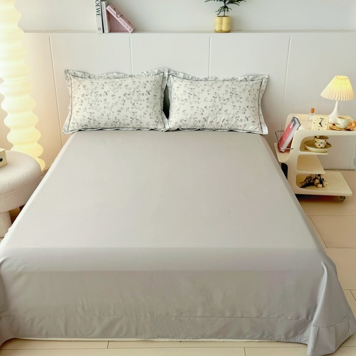 91家纺网 家纺一手货源 找家纺 艾迪尚家纺 2026新款133X76宽幅全棉纯棉印花单品床单 床单单件 夜来香-灰