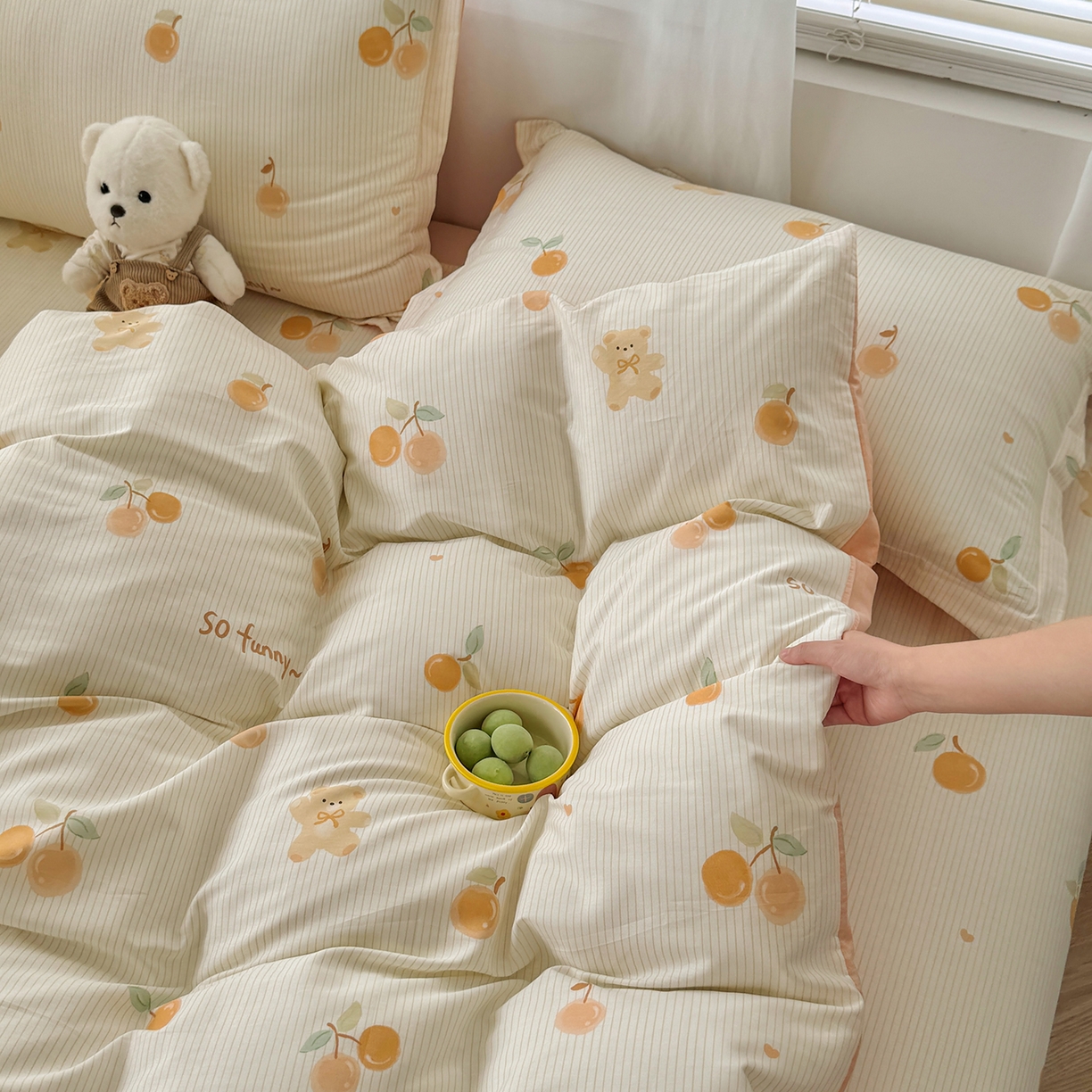 91家纺网 家纺一手货源 找家纺 尚帛 2026新款全棉品质喷气印花爆款四件套 多规格套件 单品系列-单被套 欢乐碰碰熊