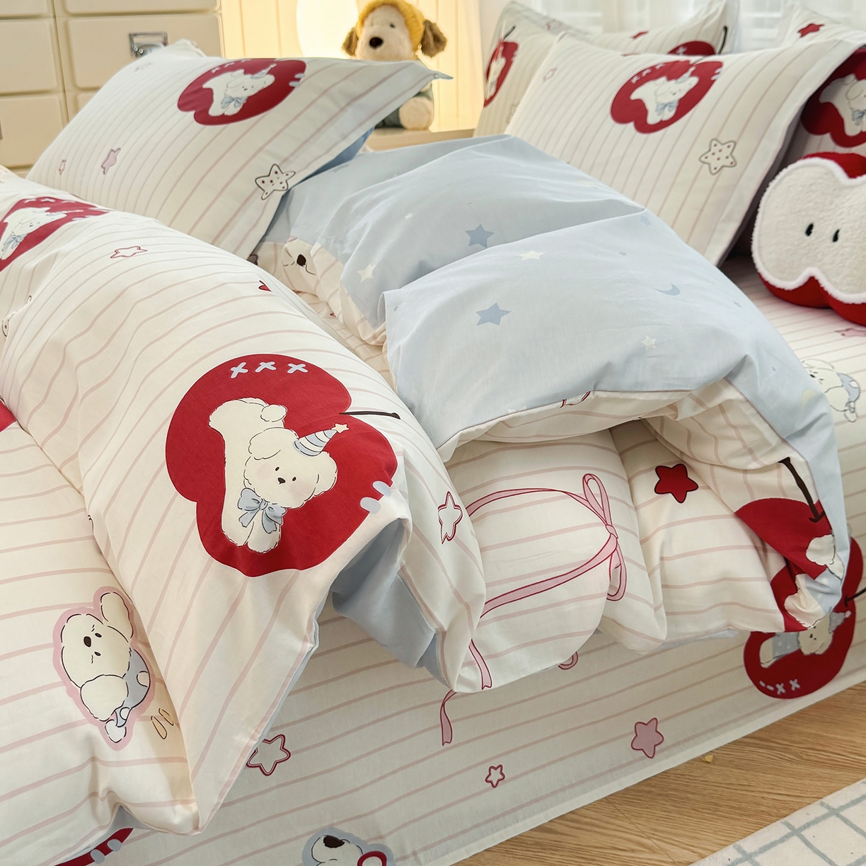 91家纺网 家纺一手货源 找家纺 尚帛 2026新款全棉品质喷气印花爆款四件套 多规格套件 单品系列-单被套 派对柯基