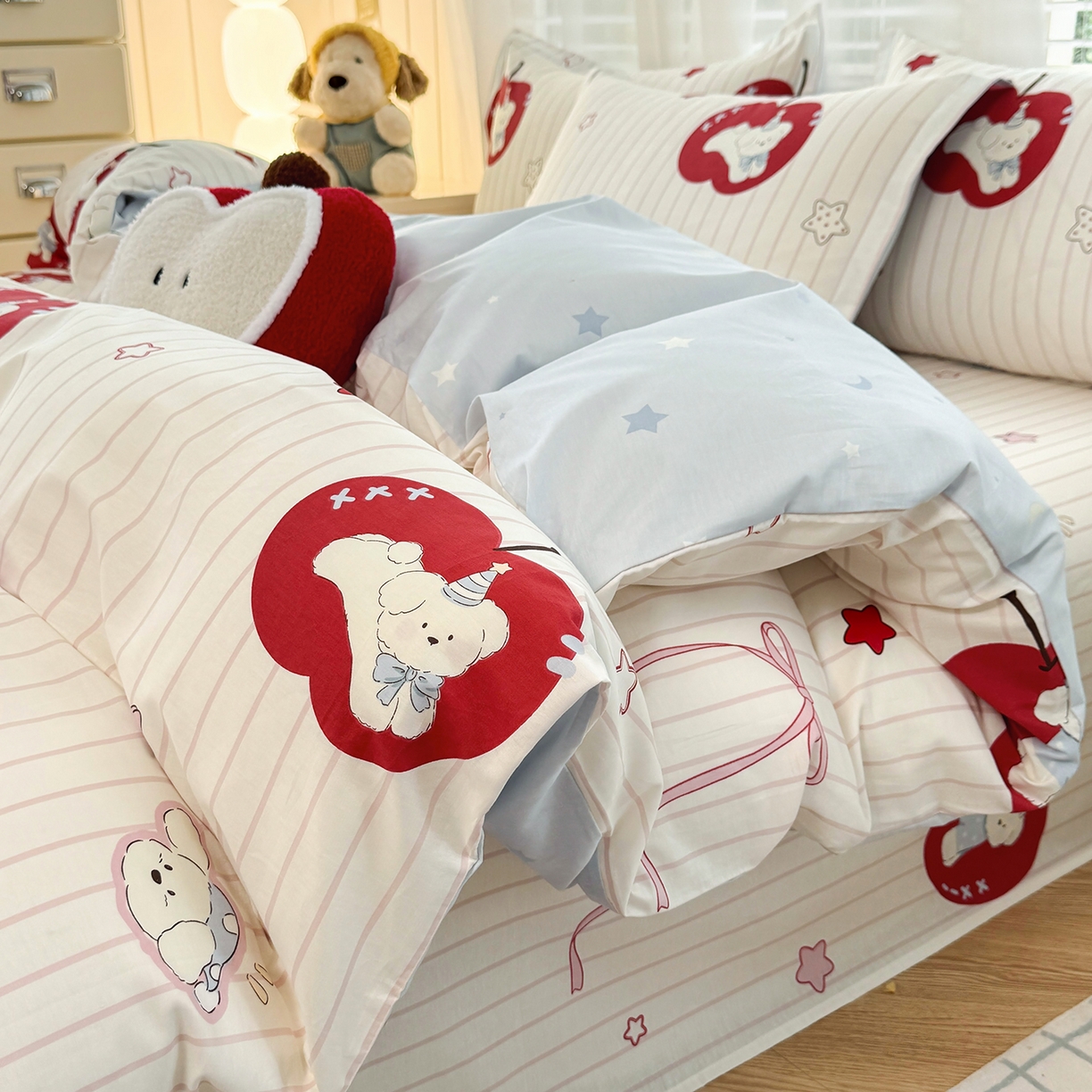 91家纺网 家纺一手货源 找家纺 尚帛 2026新款全棉品质喷气印花爆款四件套 多规格套件 单品系列-单被套 派对柯基