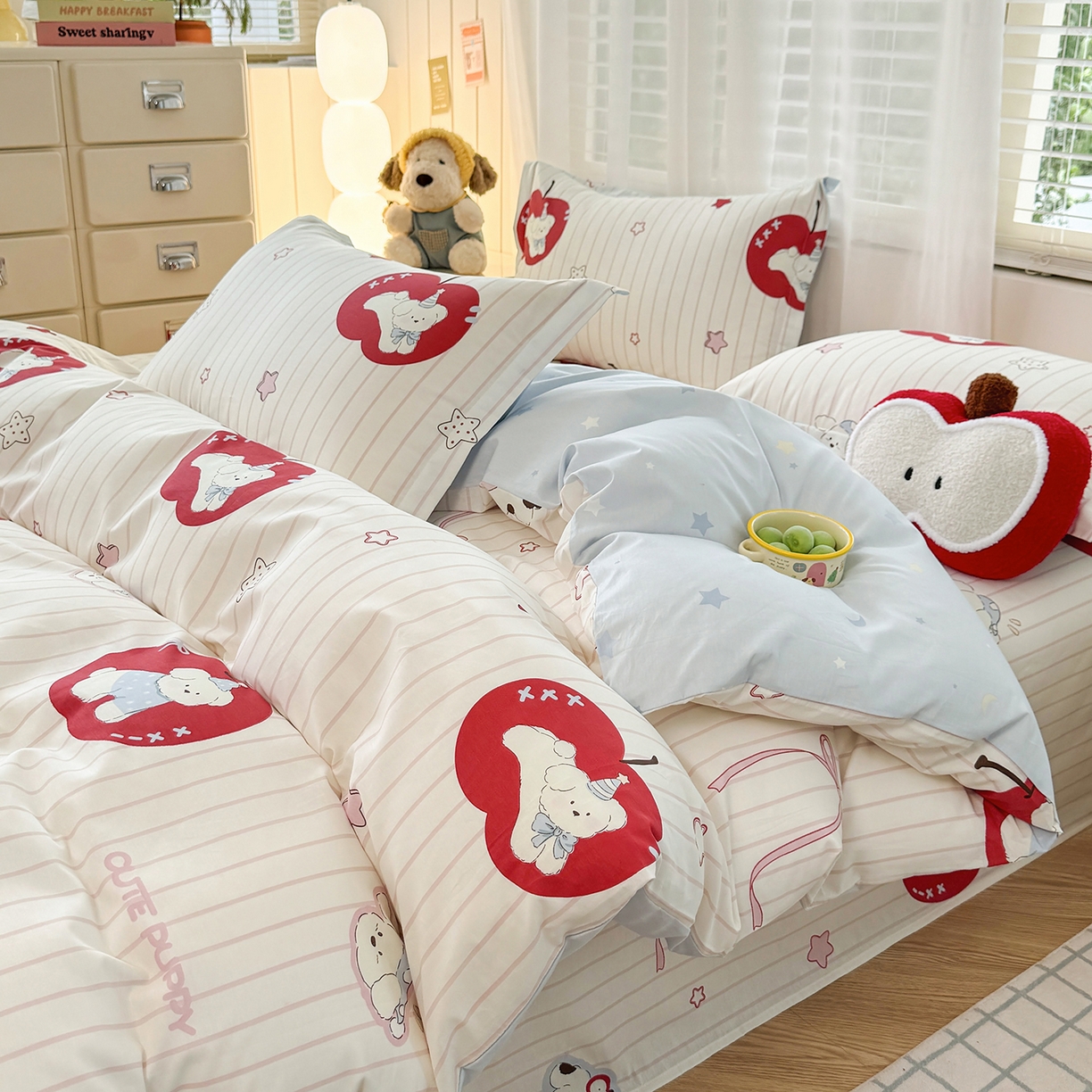 91家纺网 家纺一手货源 找家纺 尚帛 2026新款全棉品质喷气印花爆款四件套 多规格套件 单品系列-单被套 派对柯基