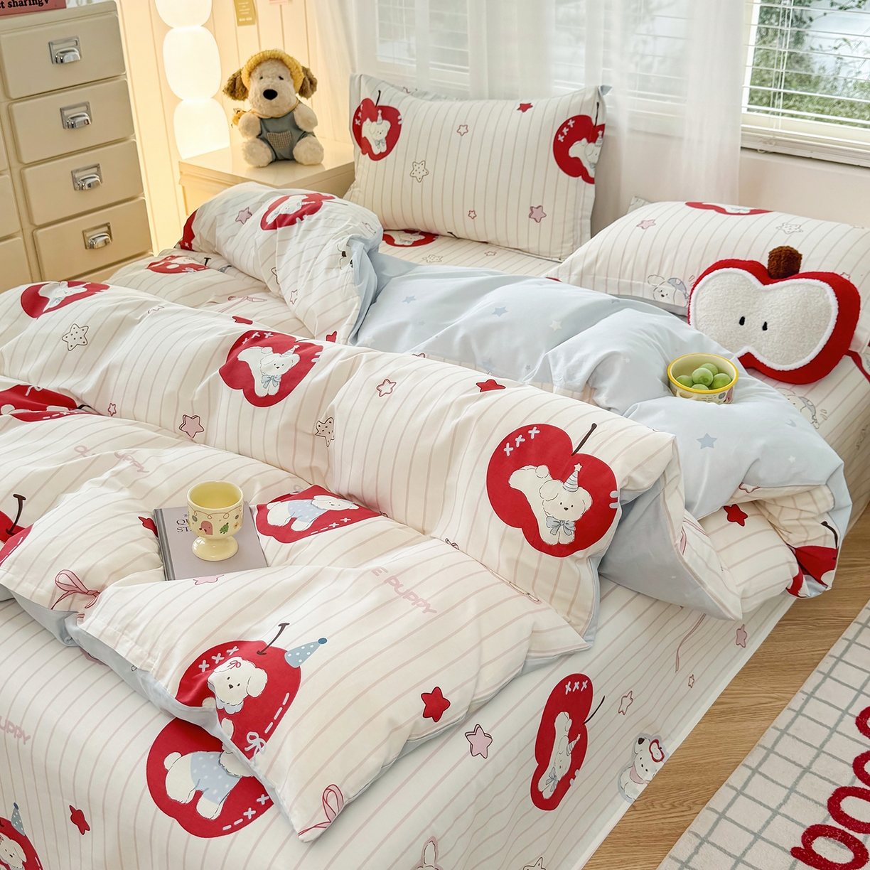 91家纺网 家纺一手货源 找家纺 尚帛 2026新款全棉品质喷气印花爆款四件套 多规格套件 单品系列-单被套 派对柯基