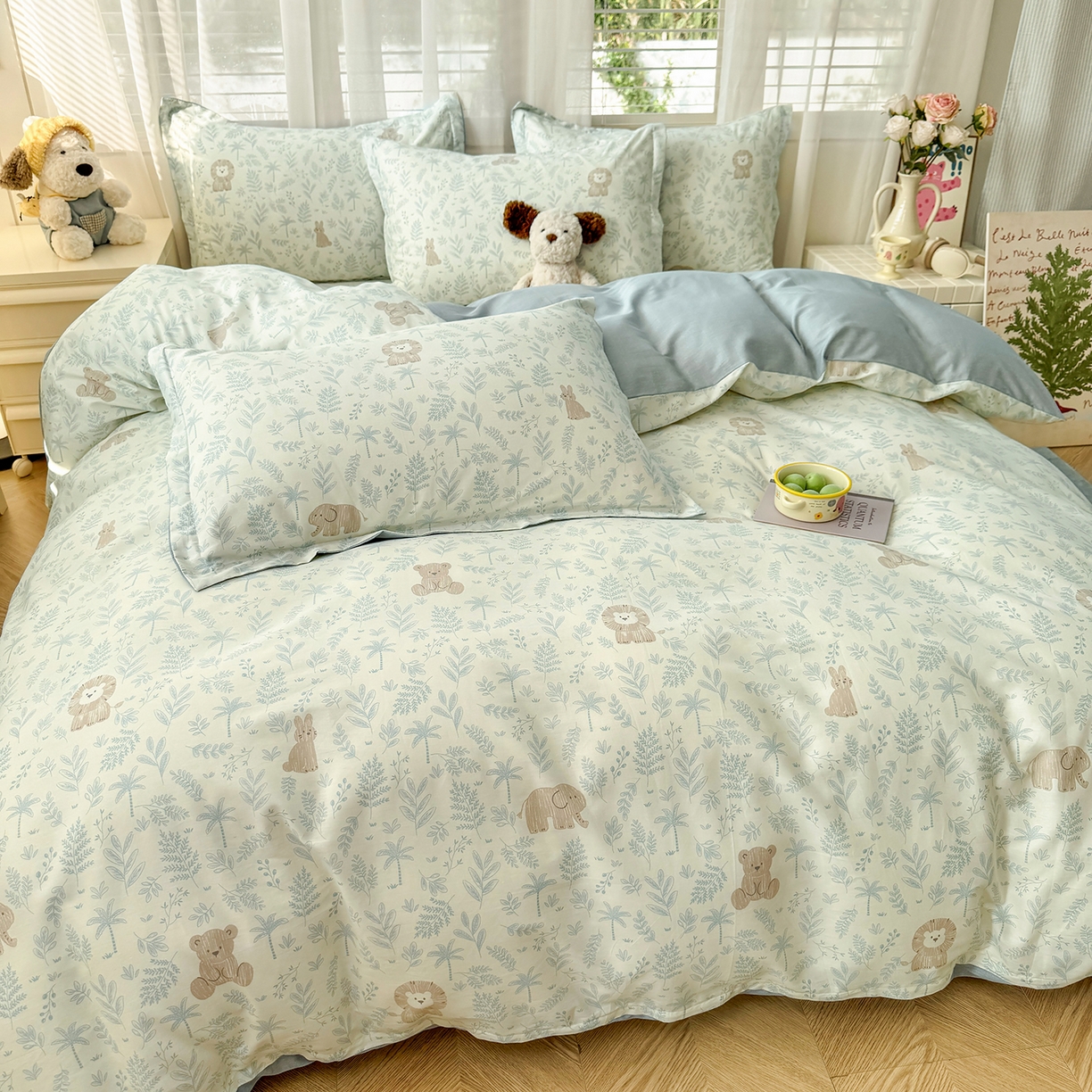 91家纺网 家纺一手货源 找家纺 尚帛 2026新款全棉品质喷气印花爆款四件套 多规格套件 单品系列-单被套 森林小镇-兰