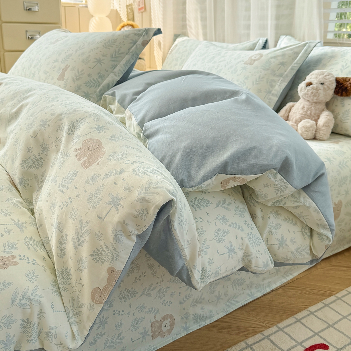 91家纺网 家纺一手货源 找家纺 尚帛 2026新款全棉品质喷气印花爆款四件套 多规格套件 单品系列-单被套 森林小镇-兰