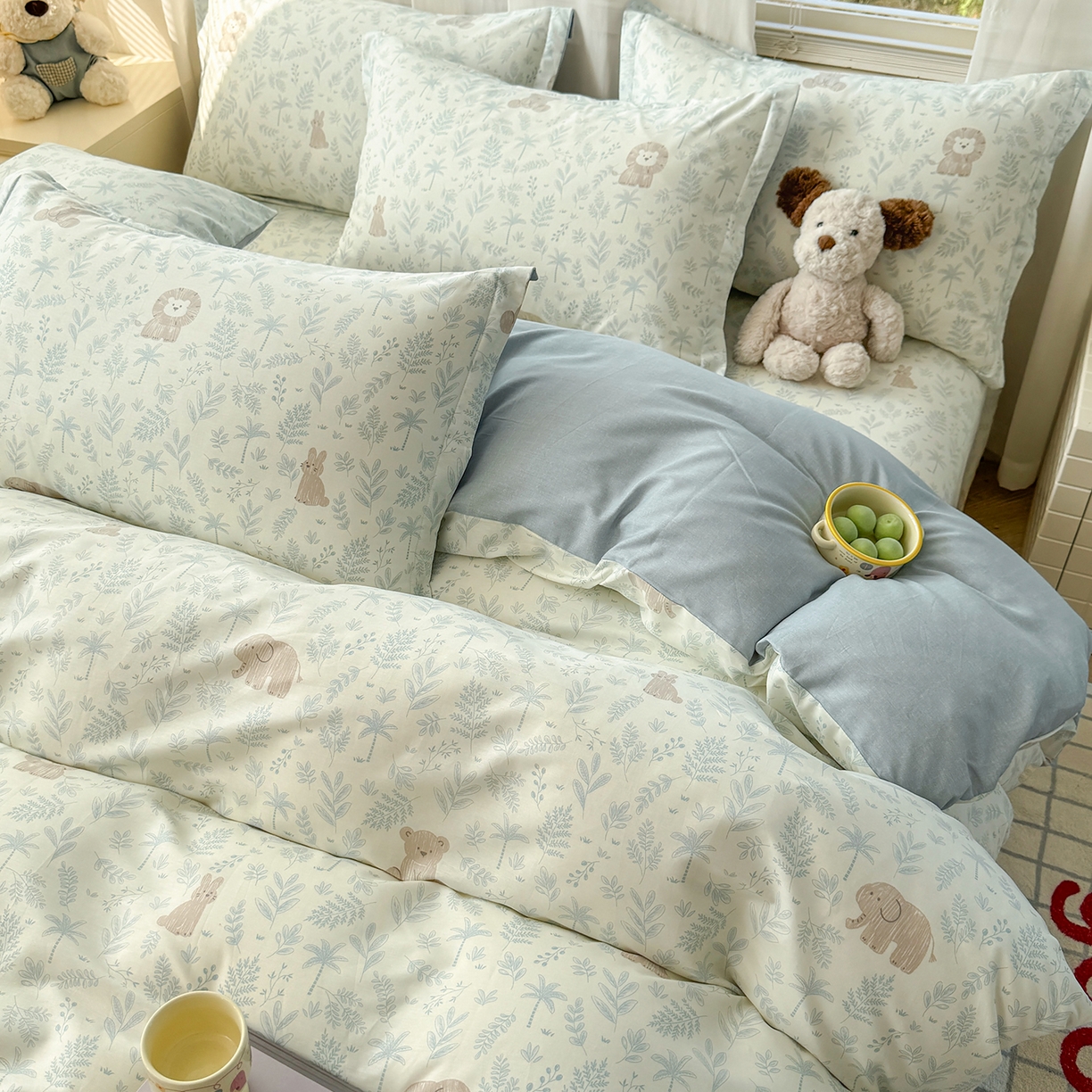 91家纺网 家纺一手货源 找家纺 尚帛 2026新款全棉品质喷气印花爆款四件套 多规格套件 单品系列-单被套 森林小镇-兰