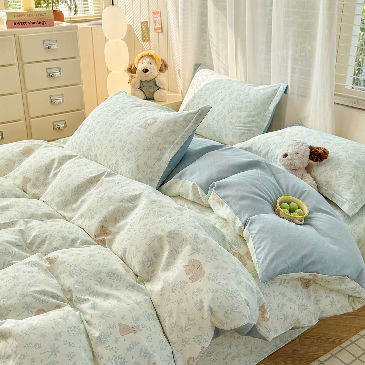 91家纺网 家纺一手货源 找家纺 尚帛 2026新款全棉品质喷气印花爆款四件套 多规格套件 单品系列-单被套 森林小镇-兰