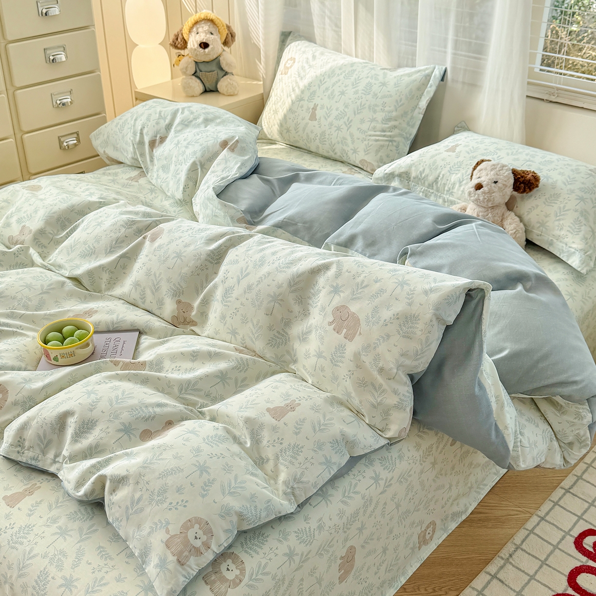 91家纺网 家纺一手货源 找家纺 尚帛 2026新款全棉品质喷气印花爆款四件套 多规格套件 单品系列-单被套 森林小镇-兰