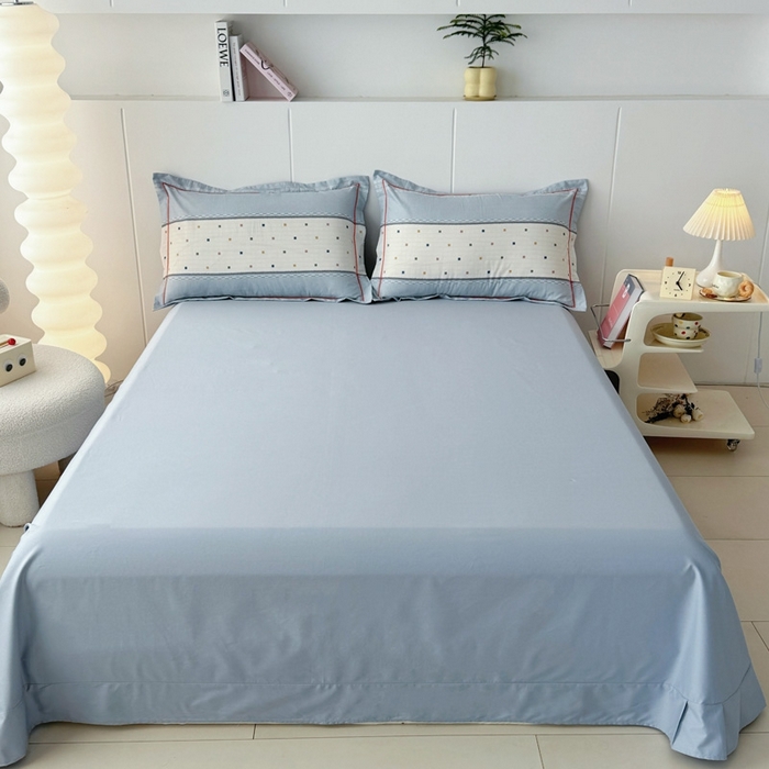 91家纺网 家纺一手货源 找家纺 艾迪尚家纺 2026新款133X76宽幅全棉纯棉印花单品床单 床单单件 时尚韵律-蓝