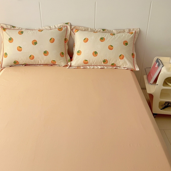 91家纺网 家纺一手货源 找家纺 艾迪尚家纺 2026新款133X76宽幅全棉纯棉印花单品床单 床单单件 柿如意-桔