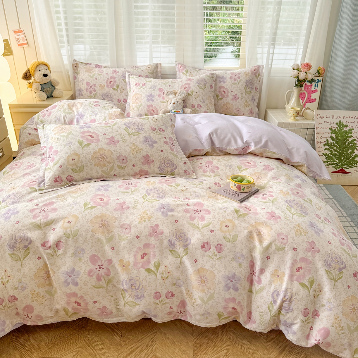 91家纺网 家纺一手货源 找家纺 尚帛 2026新款全棉品质喷气印花爆款四件套 多规格套件 单品系列-单被套 甜心花朵