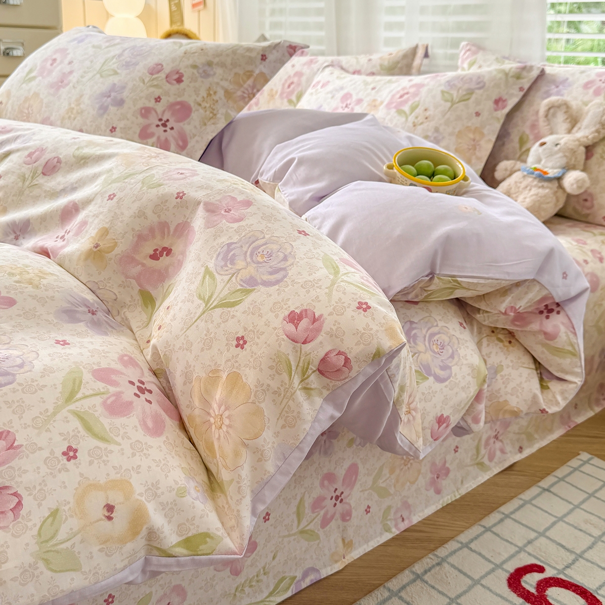 91家纺网 家纺一手货源 找家纺 尚帛 2026新款全棉品质喷气印花爆款四件套 多规格套件 单品系列-单被套 甜心花朵