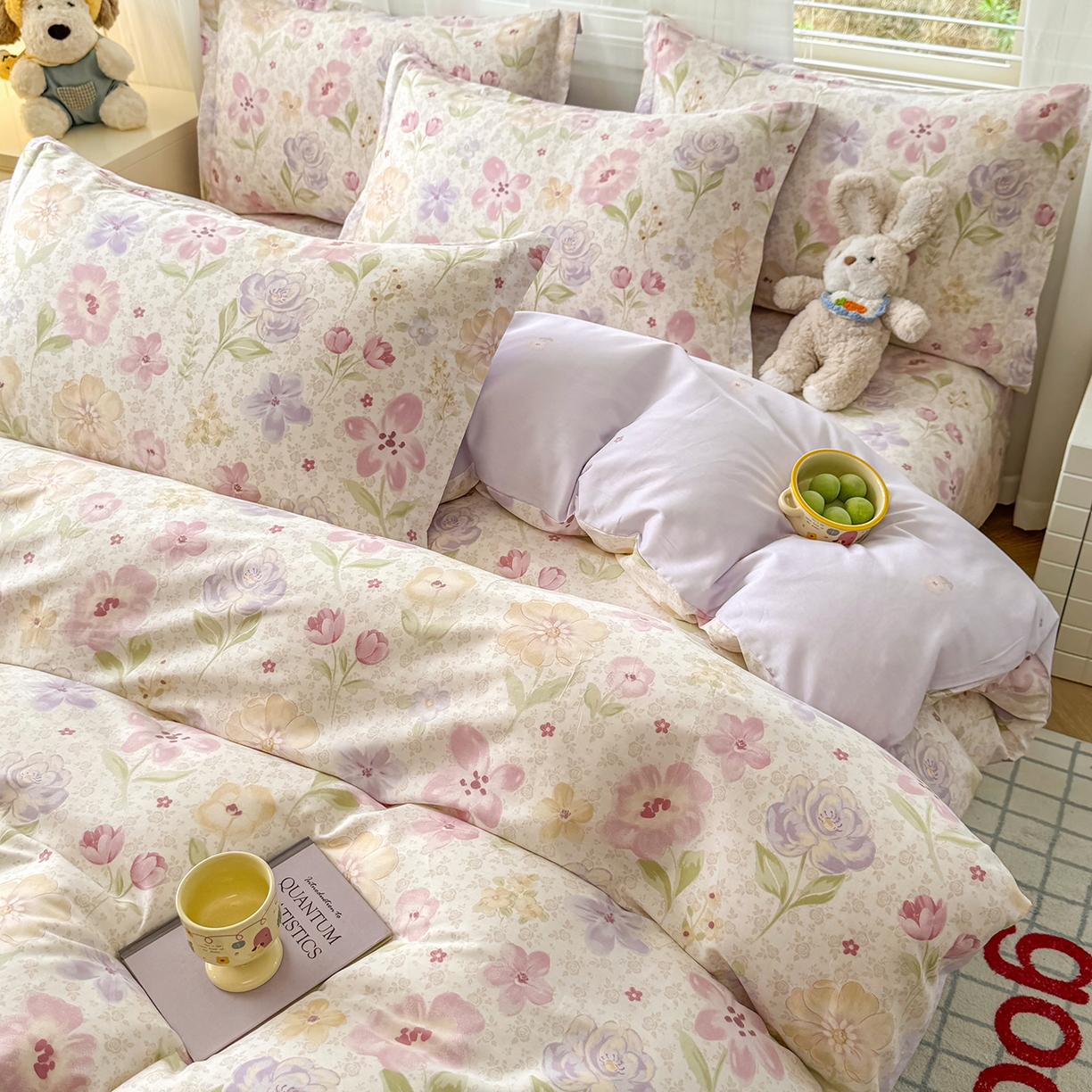 91家纺网 家纺一手货源 找家纺 尚帛 2026新款全棉品质喷气印花爆款四件套 多规格套件 单品系列-单被套 甜心花朵