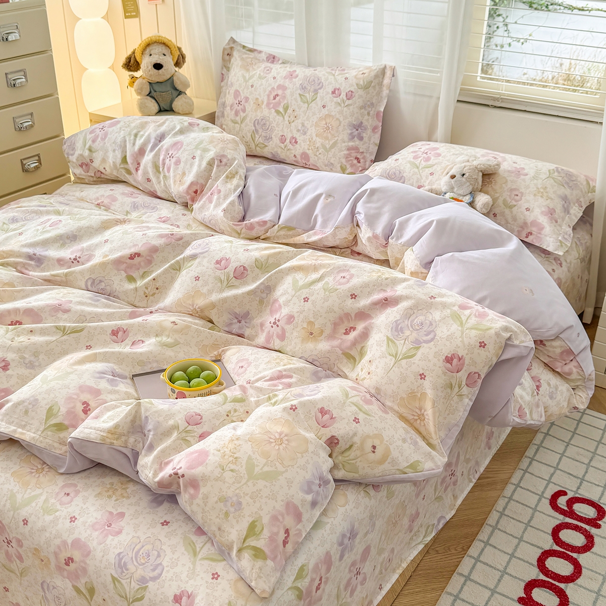 91家纺网 家纺一手货源 找家纺 尚帛 2026新款全棉品质喷气印花爆款四件套 多规格套件 单品系列-单被套 甜心花朵