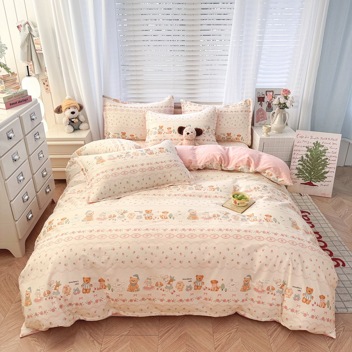 91家纺网 家纺一手货源 找家纺 尚帛 2026新款全棉品质喷气印花爆款四件套 多规格套件 单品系列-四件套 可颂日记