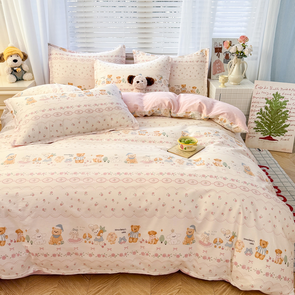 91家纺网 家纺一手货源 找家纺 尚帛 2026新款全棉品质喷气印花爆款四件套 多规格套件 单品系列-四件套 可颂日记