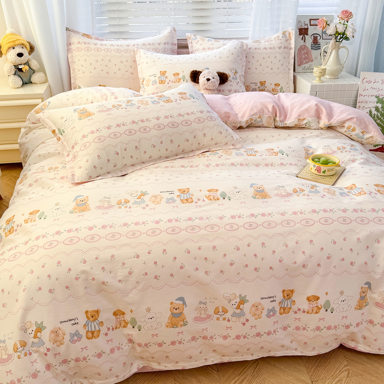 91家纺网 家纺一手货源 找家纺 尚帛 2026新款全棉品质喷气印花爆款四件套 多规格套件 单品系列-四件套 可颂日记