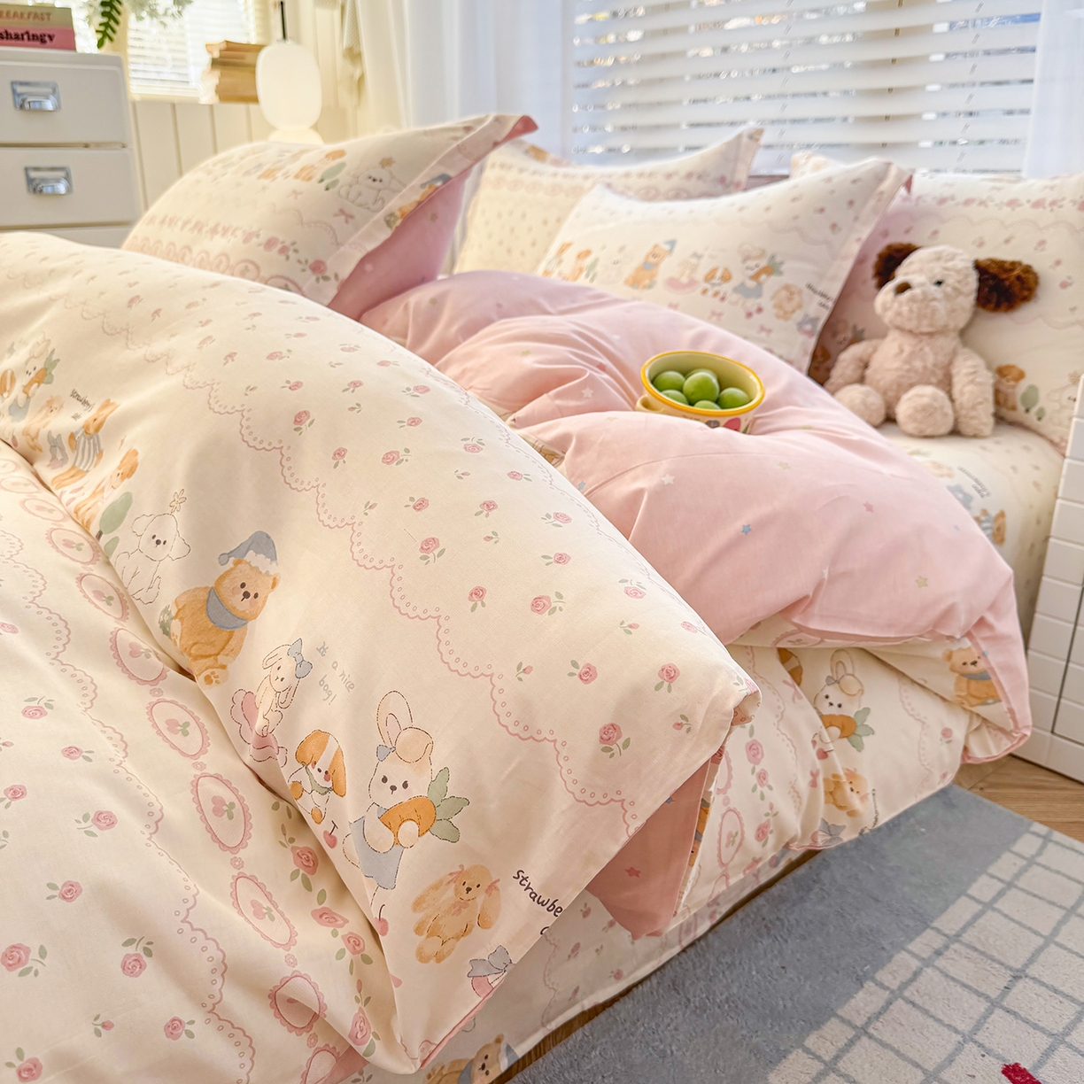 91家纺网 家纺一手货源 找家纺 尚帛 2026新款全棉品质喷气印花爆款四件套 多规格套件 单品系列-四件套 可颂日记