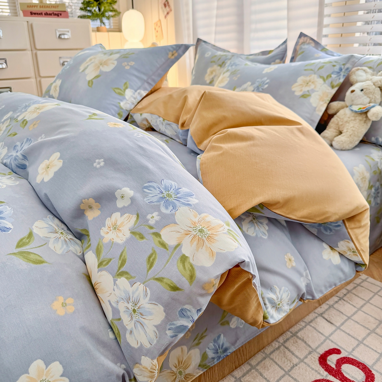 尚帛 2026新款全棉品质喷气印花爆款四件套 多规格套件 单品系列-四件套 浅影