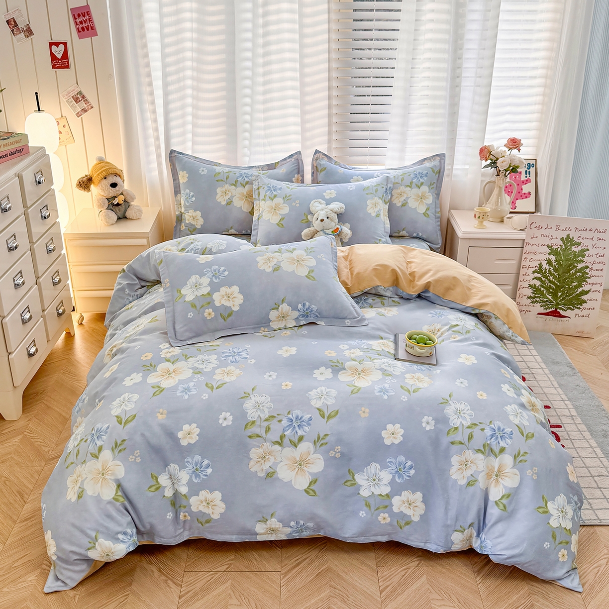 91家纺网 家纺一手货源 找家纺 尚帛 2026新款全棉品质喷气印花爆款四件套 多规格套件 单品系列-四件套 浅影