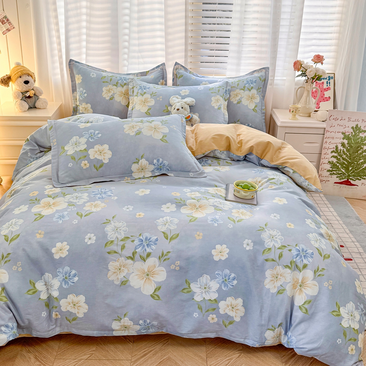 91家纺网 家纺一手货源 找家纺 尚帛 2026新款全棉品质喷气印花爆款四件套 多规格套件 单品系列-四件套 浅影