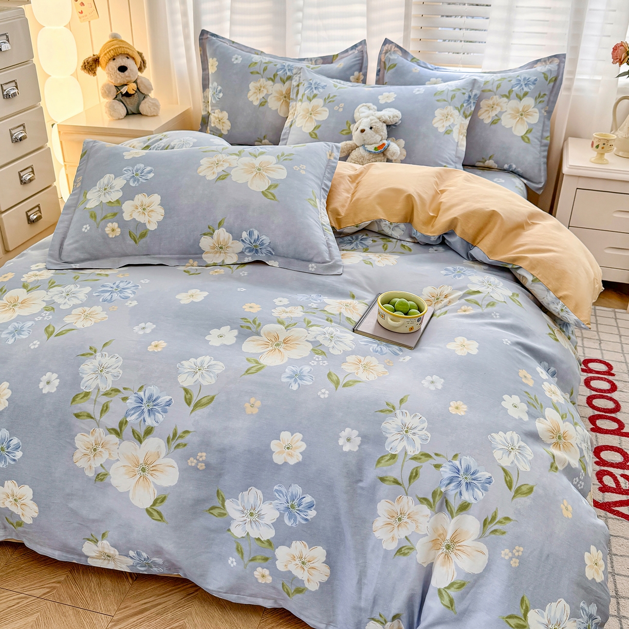 91家纺网 家纺一手货源 找家纺 尚帛 2026新款全棉品质喷气印花爆款四件套 多规格套件 单品系列-四件套 浅影