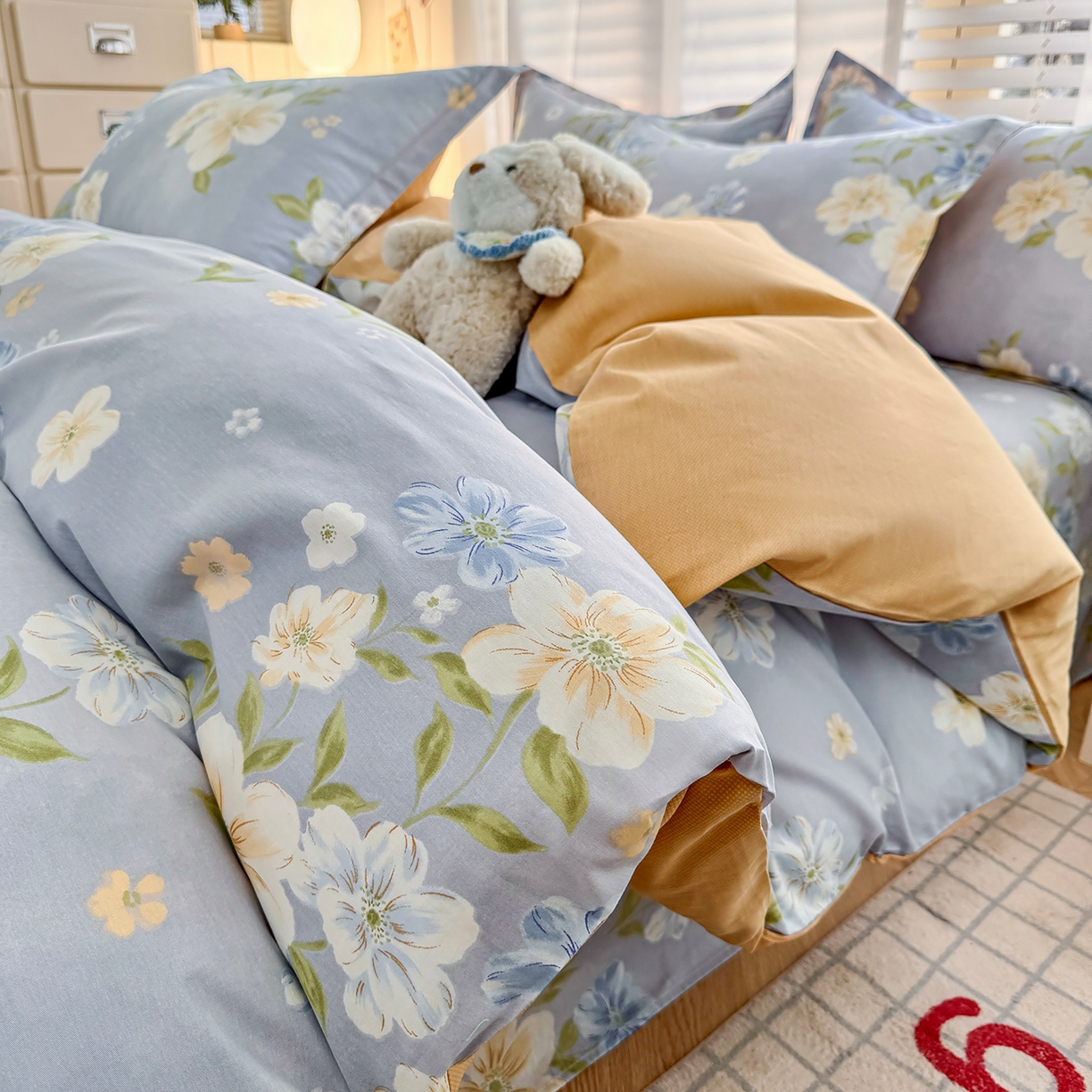 91家纺网 家纺一手货源 找家纺 尚帛 2026新款全棉品质喷气印花爆款四件套 多规格套件 单品系列-四件套 浅影