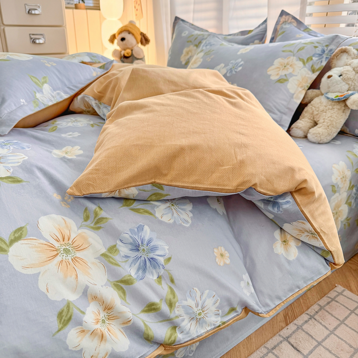 91家纺网 家纺一手货源 找家纺 尚帛 2026新款全棉品质喷气印花爆款四件套 多规格套件 单品系列-四件套 浅影