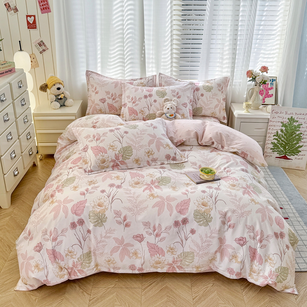 91家纺网 家纺一手货源 找家纺 尚帛 2026新款全棉品质喷气印花爆款四件套 多规格套件 单品系列-四件套 叶柔粉