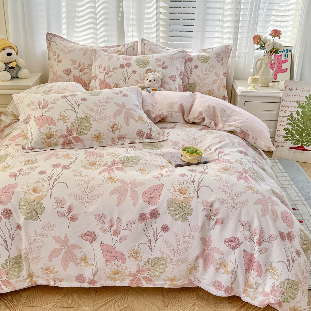 91家纺网 家纺一手货源 找家纺 尚帛 2026新款全棉品质喷气印花爆款四件套 多规格套件 单品系列-四件套 叶柔粉