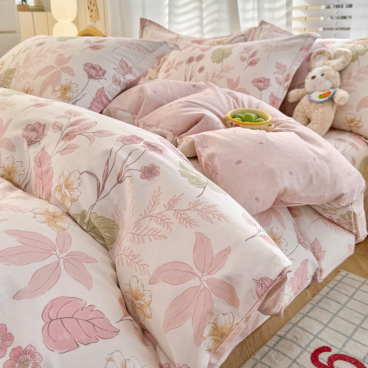 91家纺网 家纺一手货源 找家纺 尚帛 2026新款全棉品质喷气印花爆款四件套 多规格套件 单品系列-四件套 叶柔粉