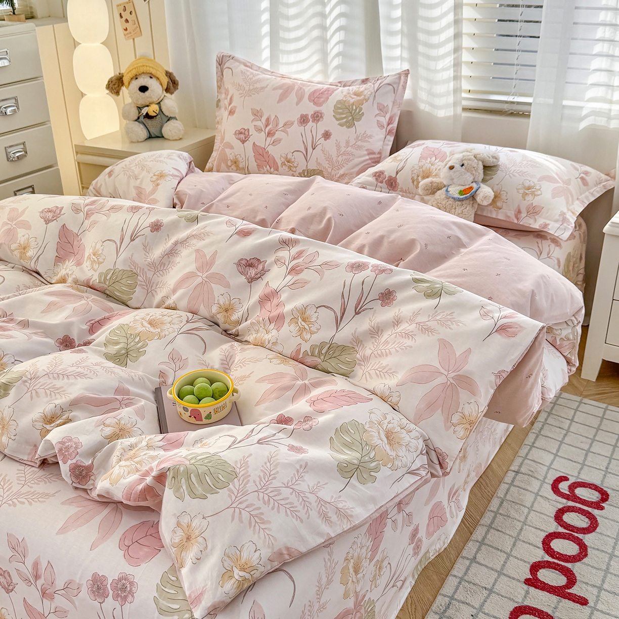 91家纺网 家纺一手货源 找家纺 尚帛 2026新款全棉品质喷气印花爆款四件套 多规格套件 单品系列-四件套 叶柔粉