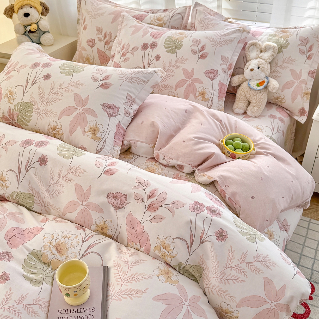 91家纺网 家纺一手货源 找家纺 尚帛 2026新款全棉品质喷气印花爆款四件套 多规格套件 单品系列-四件套 叶柔粉