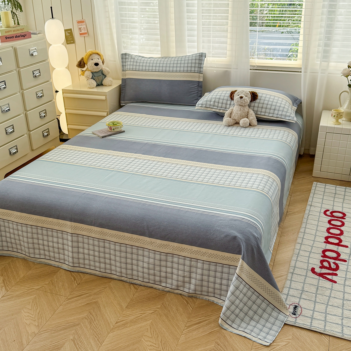 91家纺网 家纺一手货源 找家纺 尚帛 2026新款全棉品质喷气印花爆款四件套 多规格套件 单品系列-四件套 爱之艺术-灰