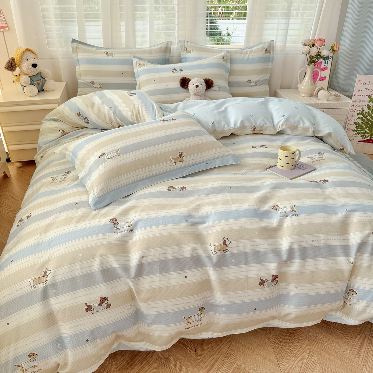 91家纺网 家纺一手货源 找家纺 尚帛 2026新款全棉品质喷气印花爆款四件套 多规格套件 单品系列-四件套 奔跑小狗