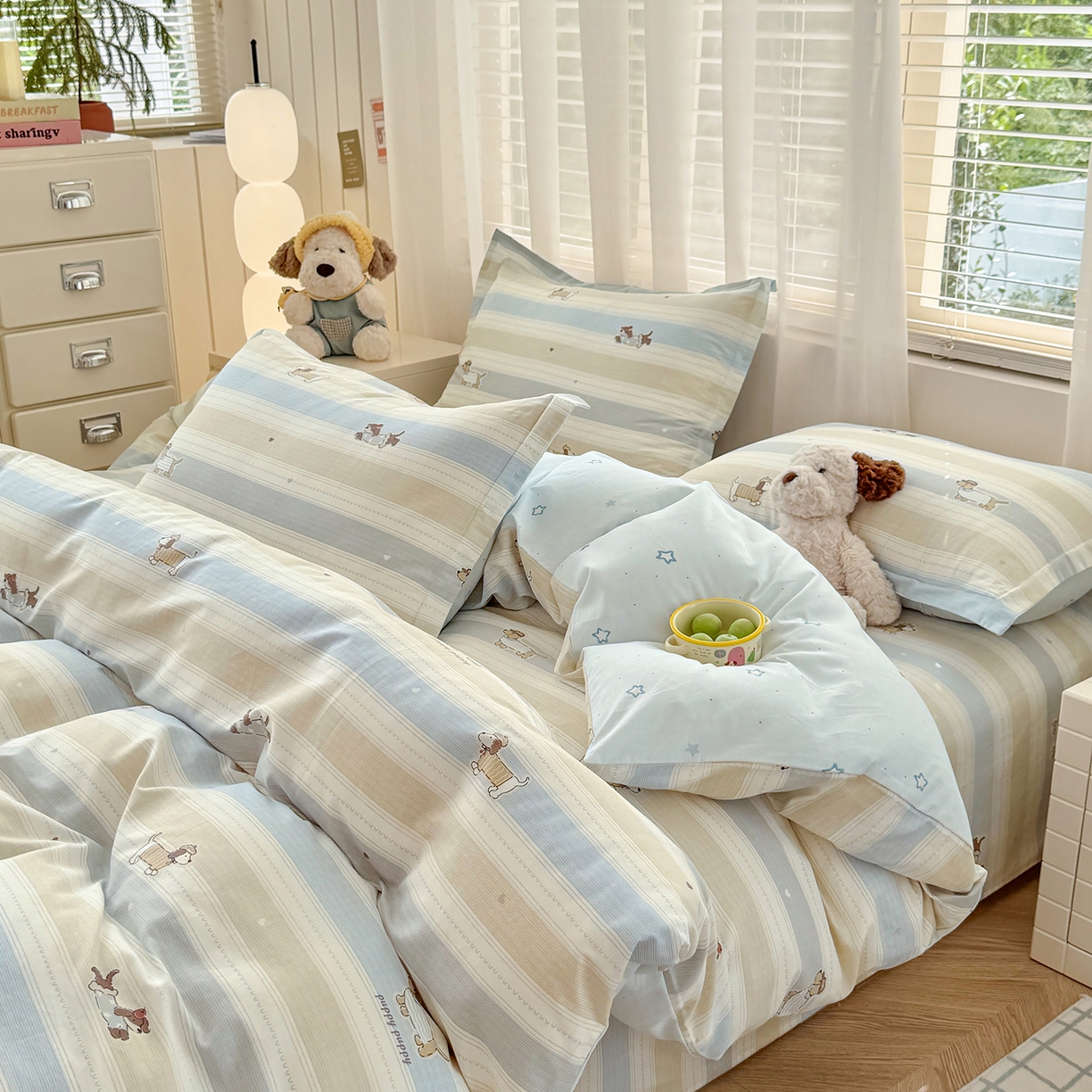 91家纺网 家纺一手货源 找家纺 尚帛 2026新款全棉品质喷气印花爆款四件套 多规格套件 单品系列-四件套 奔跑小狗