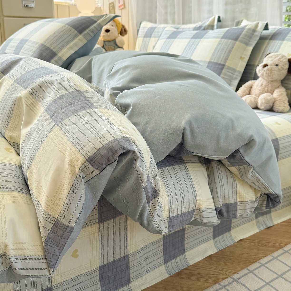 91家纺网 家纺一手货源 找家纺 尚帛 2026新款全棉品质喷气印花爆款四件套 多规格套件 单品系列-四件套 初心-灰