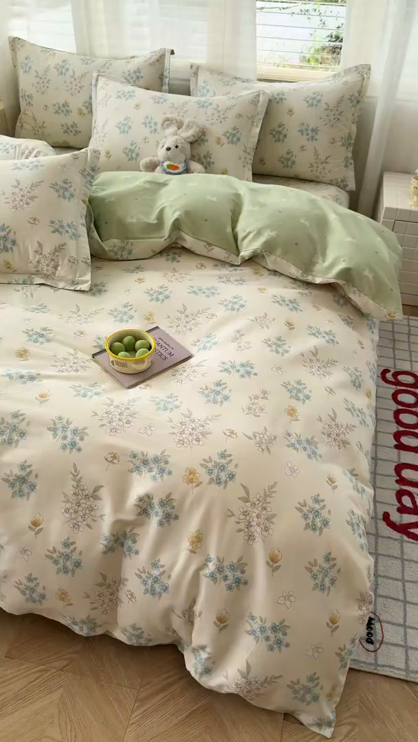 91家纺网 家纺一手货源 找家纺 尚帛 2026新款全棉品质喷气印花爆款四件套 多规格套件 单品系列-四件套 春漫庭