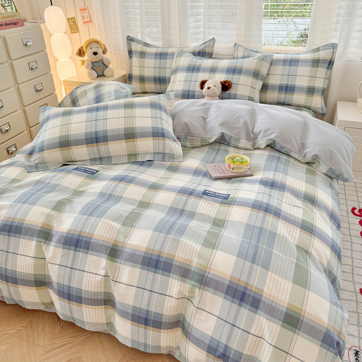 91家纺网 家纺一手货源 找家纺 尚帛 2026新款全棉品质喷气印花爆款四件套 多规格套件 单品系列-四件套 格兰德-蓝