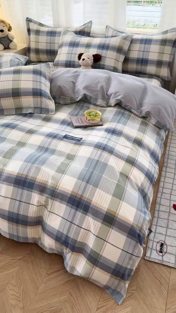 91家纺网 家纺一手货源 找家纺 尚帛 2026新款全棉品质喷气印花爆款四件套 多规格套件 单品系列-四件套 格兰德-蓝