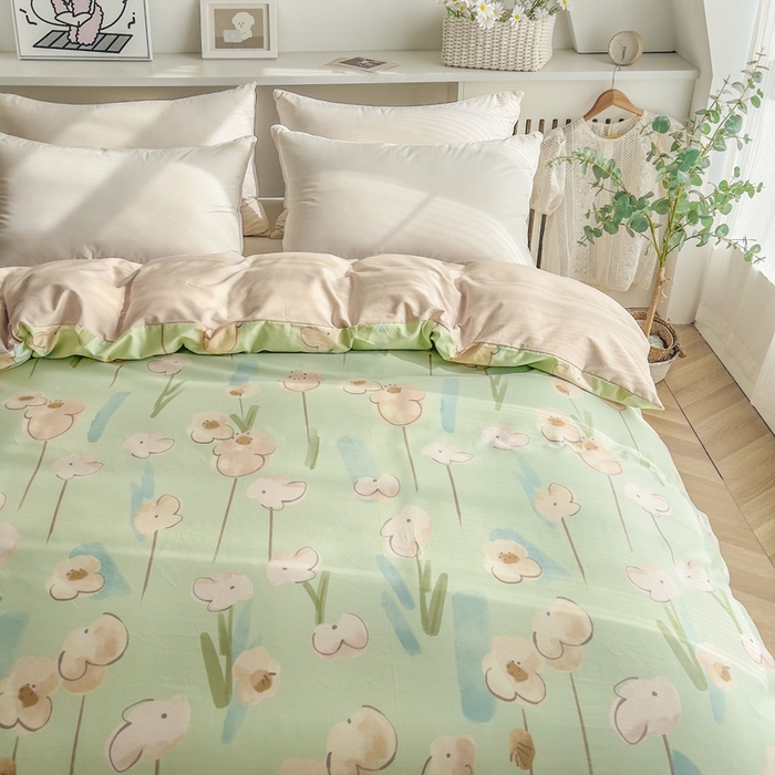 91家纺网 家纺一手货源 找家纺 艾迪尚家纺 2026新款133X76宽幅全棉纯棉印花单品被套 被套单件 木槿-绿