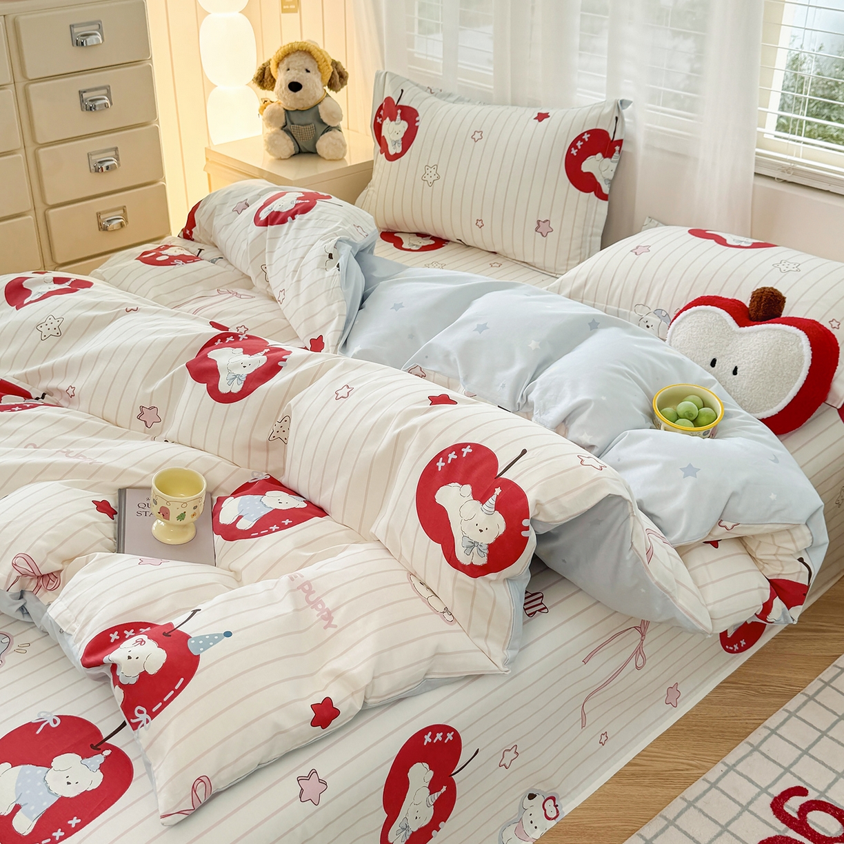 91家纺网 家纺一手货源 找家纺 尚帛 2026新款全棉品质喷气印花爆款四件套 多规格套件 单品系列-四件套 派对柯基