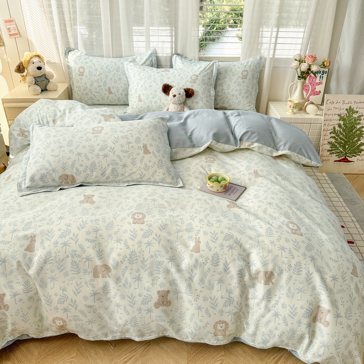 91家纺网 家纺一手货源 找家纺 尚帛 2026新款全棉品质喷气印花爆款四件套 多规格套件 单品系列-四件套 森林小镇-兰