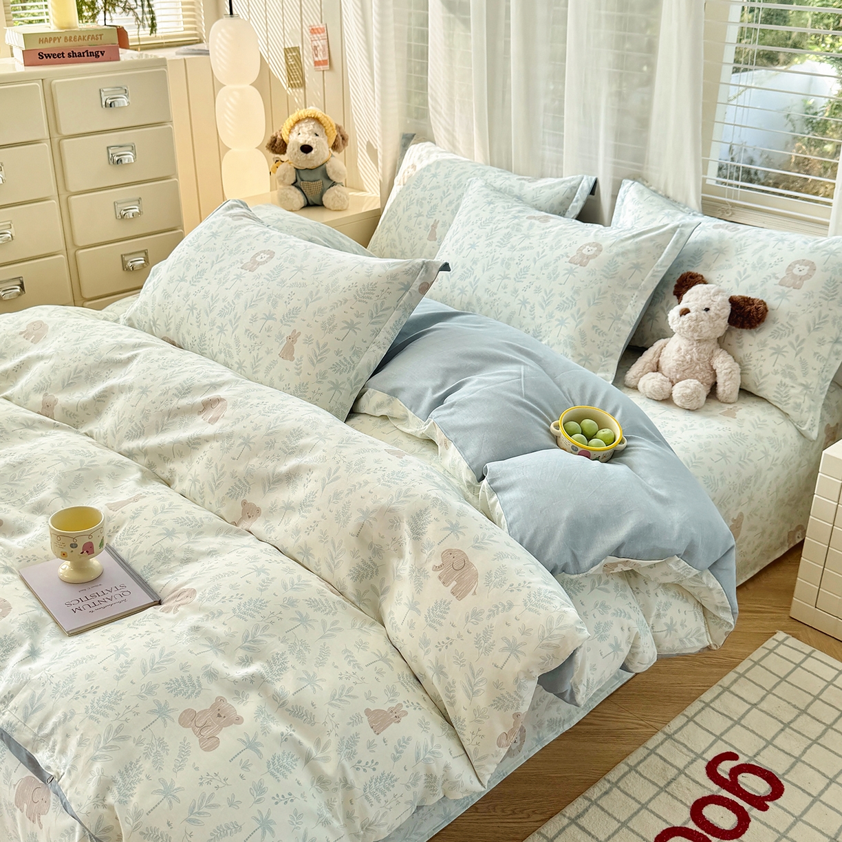 91家纺网 家纺一手货源 找家纺 尚帛 2026新款全棉品质喷气印花爆款四件套 多规格套件 单品系列-四件套 森林小镇-兰