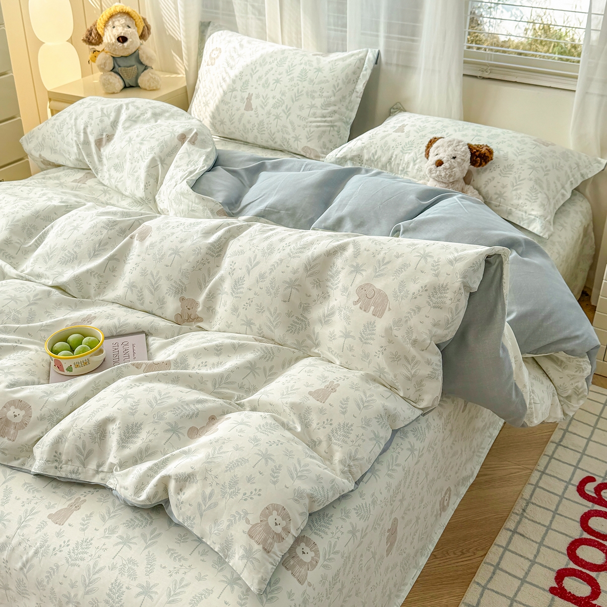 91家纺网 家纺一手货源 找家纺 尚帛 2026新款全棉品质喷气印花爆款四件套 多规格套件 单品系列-四件套 森林小镇-兰