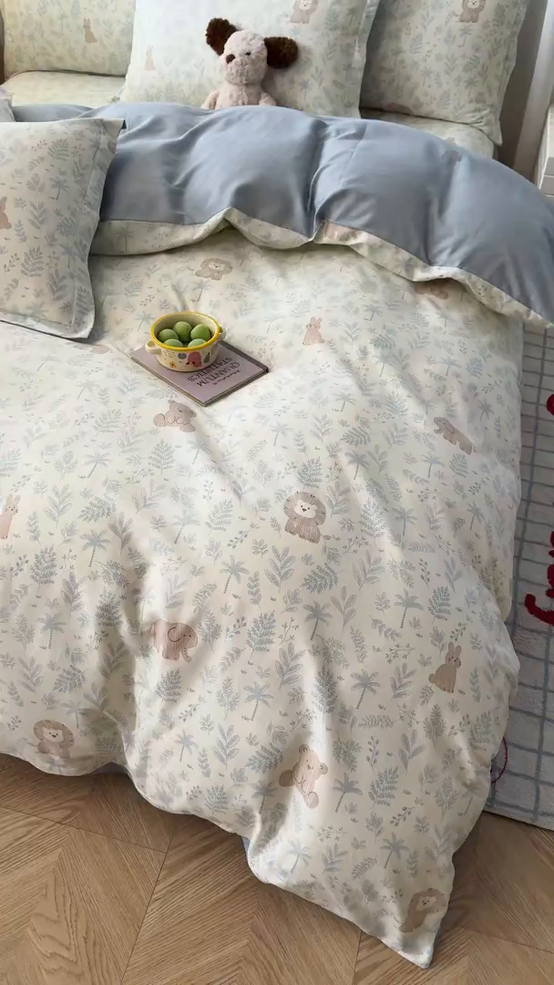 91家纺网 家纺一手货源 找家纺 尚帛 2026新款全棉品质喷气印花爆款四件套 多规格套件 单品系列-四件套 森林小镇-兰