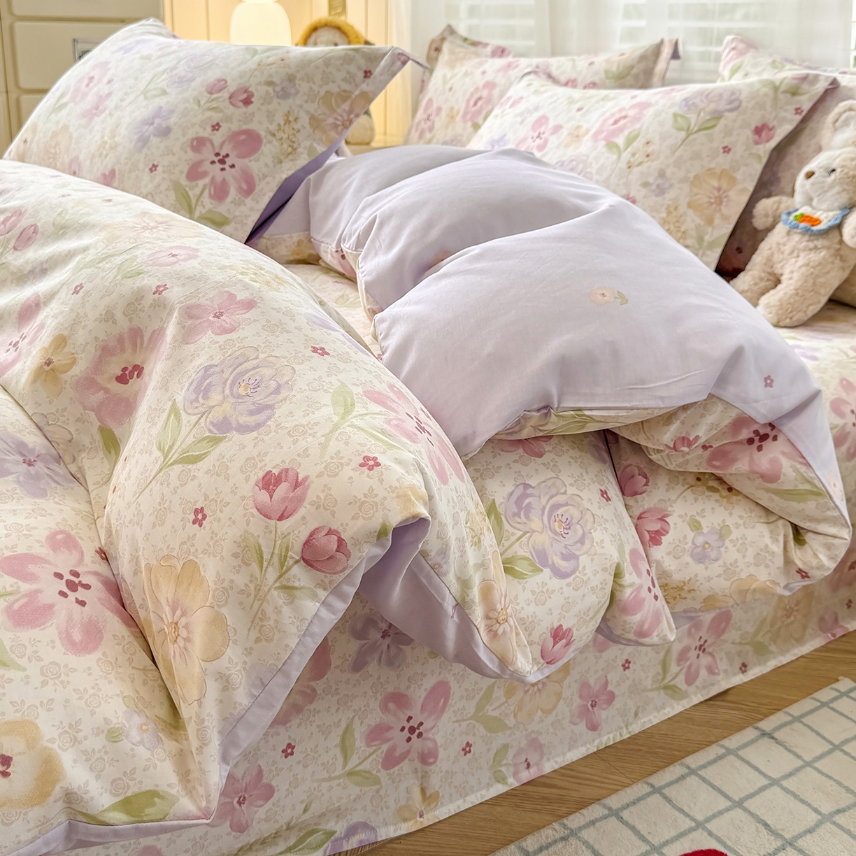 尚帛 2026新款全棉品质喷气印花爆款四件套 多规格套件 单品系列-四件套 甜心花朵