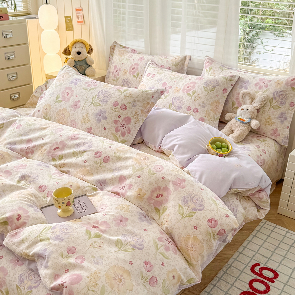 91家纺网 家纺一手货源 找家纺 尚帛 2026新款全棉品质喷气印花爆款四件套 多规格套件 单品系列-四件套 甜心花朵