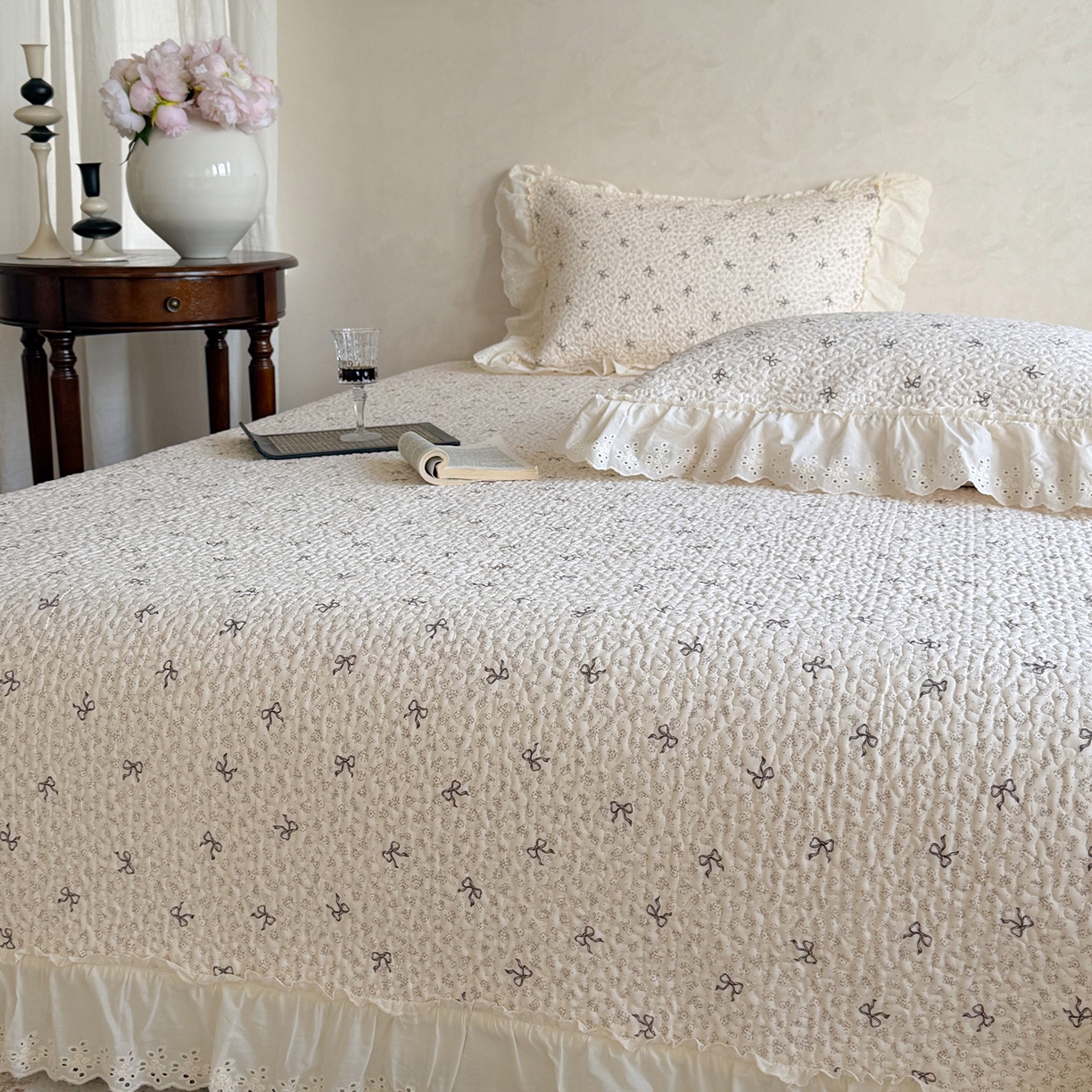 91家纺网 家纺一手货源 找家纺 （总）琳可家居 2026新款印花全棉双层纱床盖棉布花边高温水洗A类标准夹棉可机洗